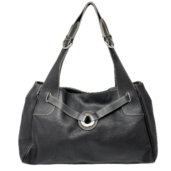 Furla Handbags - FURLA Pebbled Leather Dark Brown Large Shoulder Bag Purse